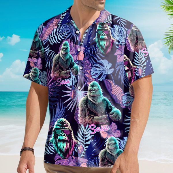 Neon Bigfoot Funny Sasquatch Tropical Hawaiian Shirt