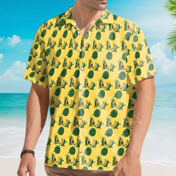Funny Avocado Turtle Seamless Yellow Hawaiian Shirt
