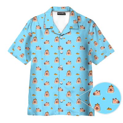 Cute Capybara Funny Blue Animal Hawaiian Shirt