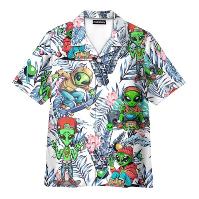 Funny Green Alien Streetwear Skater Tropical Hawaiian Shirt