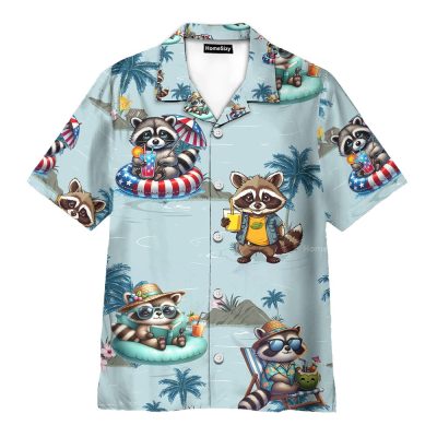 Funny Raccoon Cute Beach Vacation Hawaiian Shirt