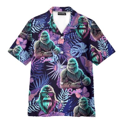 Neon Bigfoot Funny Sasquatch Tropical Hawaiian Shirt