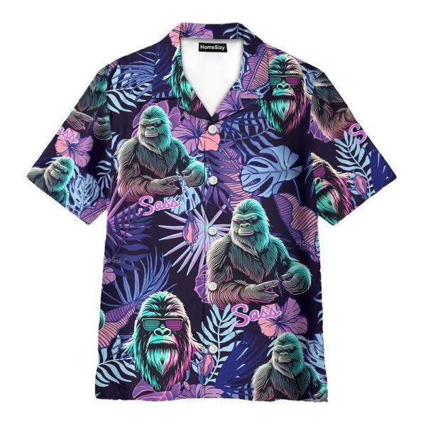 Neon Bigfoot Funny Sasquatch Tropical Hawaiian Shirt