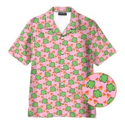 Cute Frog Kawaii Pink Seamless Hawaiian Shirt