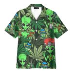 Funny Green Alien Weed Hawaiian Shirt