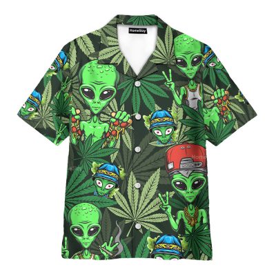Funny Green Alien Weed Hawaiian Shirt