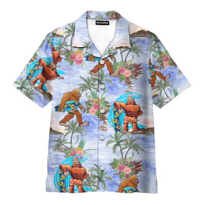 Bigfoot Sasquatch Summer Beach Tropical Aloha Hawaiian Shirt