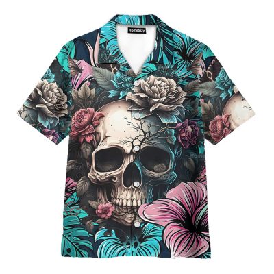 Gothic Skull Floral Dark Aesthetic Hawaiian Shirt