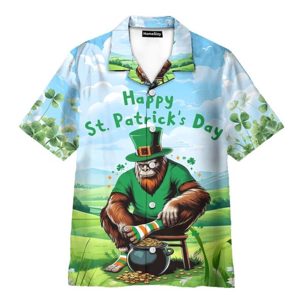 Happy St. Patrick’S Day Bigfoot Funny Lucky Sasquatch Hawaiian Shirt