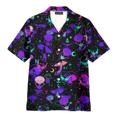 Trippy Alien & Mushroom Psychedelic Hawaiian Shirt