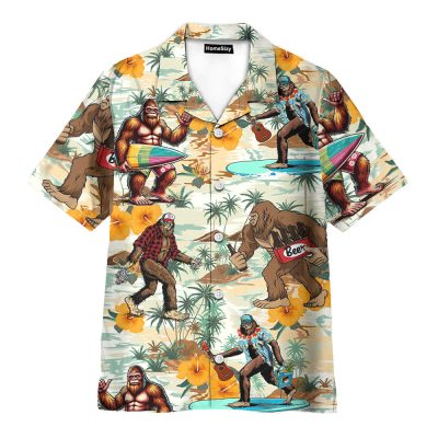 Bigfoot Beer Funny Surfer Tropical Hawaiian Shirt