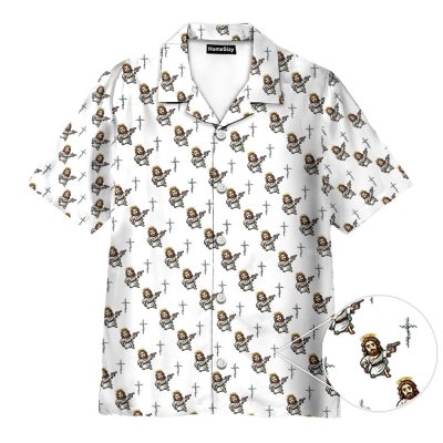 Funny Jesus With A Gun Religious Parody Hawaiian Shirt