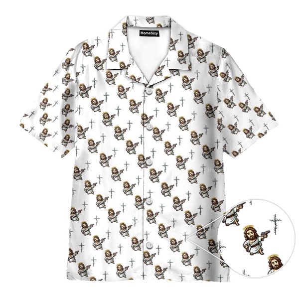 Funny Jesus With A Gun Religious Parody Hawaiian Shirt