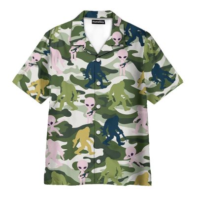 Alien & Bigfoot Camo Funny Ufo Sasquatch Hawaiian Shirt