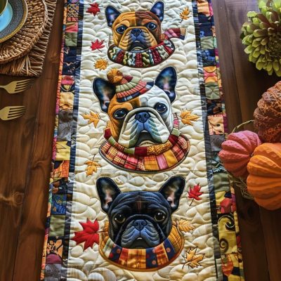 Autumn French Bulldog Quilted Table Runner