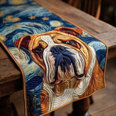 Starry Bulldog Night Quilted Table Runner
