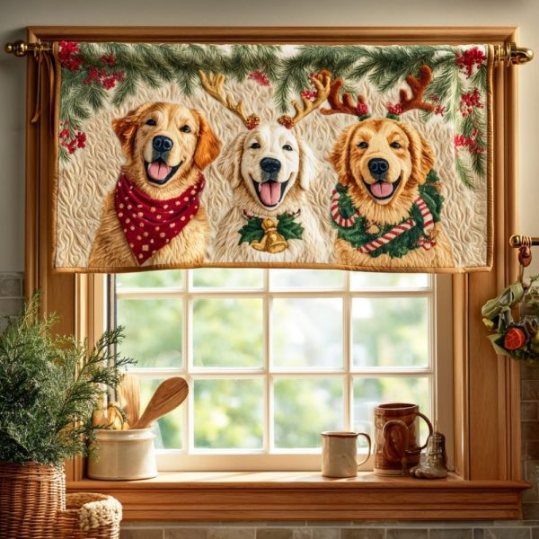 Triple Festive Goldens Quilted Valance
