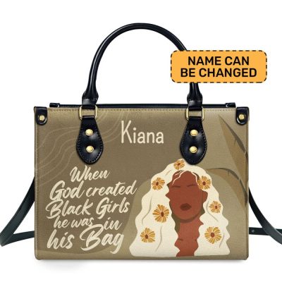 When God Created Black Women - Personalized Leather Hand Bag Stb107