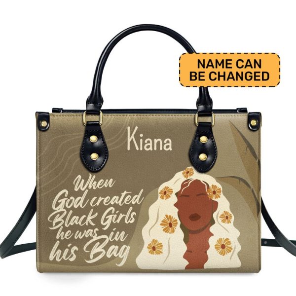 When God Created Black Women - Personalized Leather Hand Bag Stb107