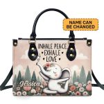 Inhale Peace, Exhale Love - Elephant Personalized Leather Handbag Sb838