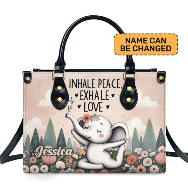 Inhale Peace, Exhale Love - Elephant Personalized Leather Handbag Sb838