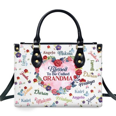 Grandma Flower - Personalized Leather Handbag Sblhblm1991L