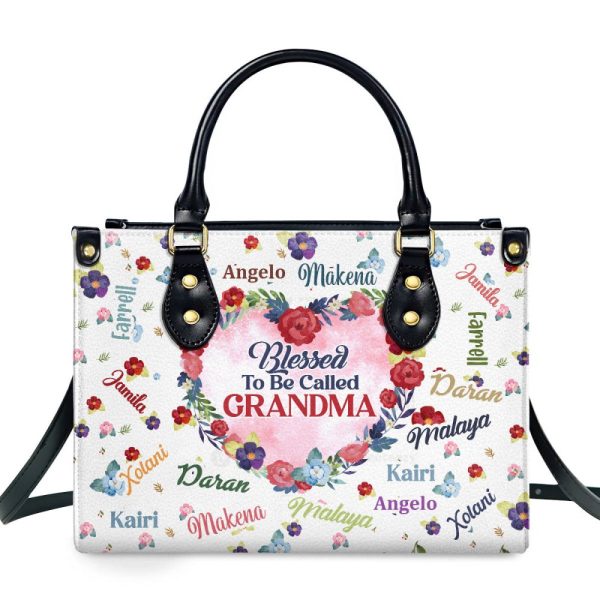 Grandma Flower - Personalized Leather Handbag Sblhblm1991L