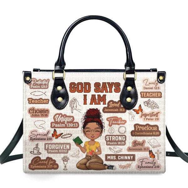 God Says I Am Teacher - Personalized Leather Handbag