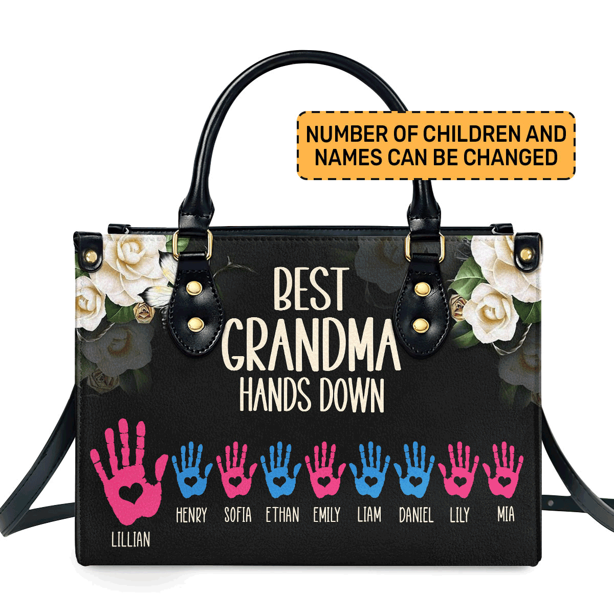 Best Grandma Hands Down - Personalized Leather Handbag Stb111