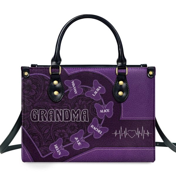 Grandma Flower Butterfly - Personalized Leather Handbag Sblhblm2339L