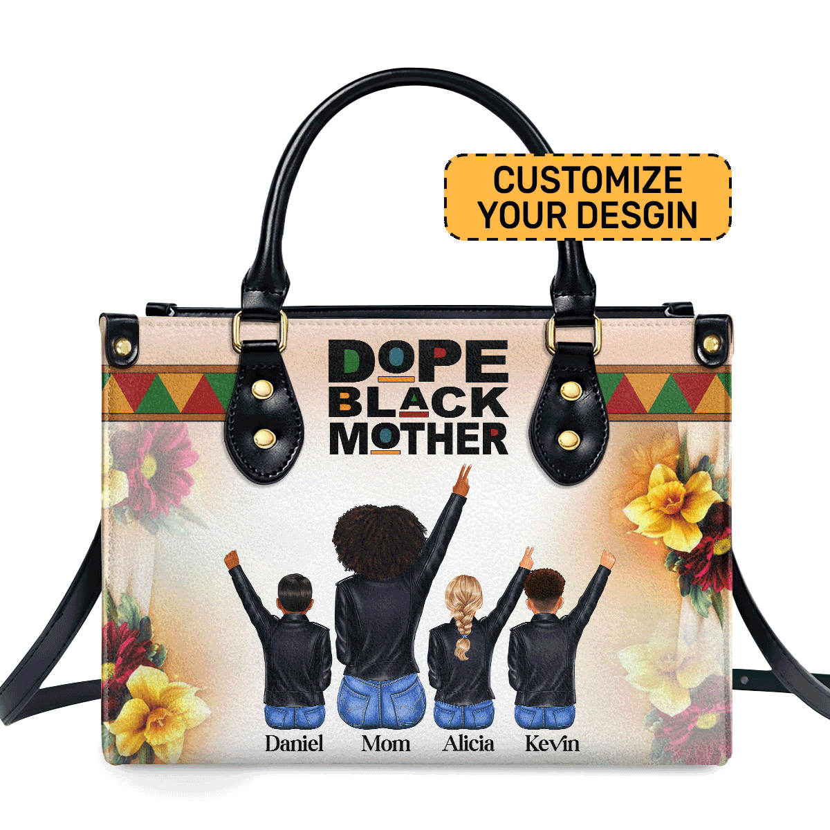 Dope Black Mom - Personalized Leather Handbag Stb208