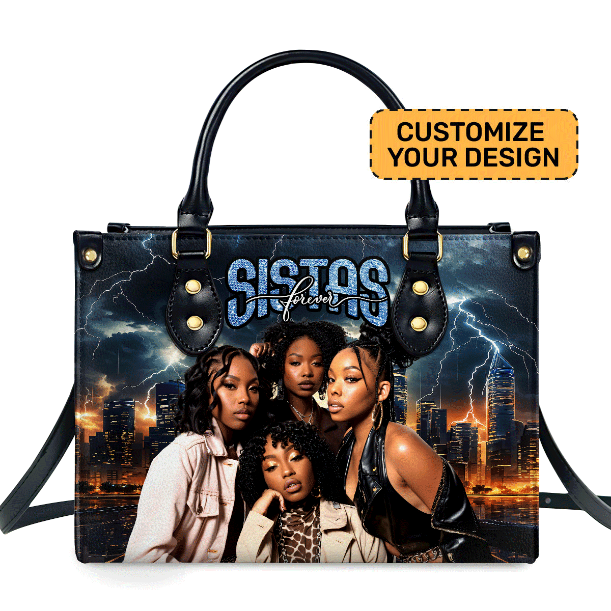 Sistas Forever - Personalized Leather Handbag Sblhbnum886L