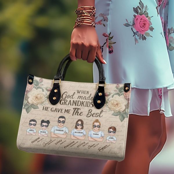 When God Made Grandkids He Gave Me The Best - Personalized Leather Handbag Sblhbln1186L