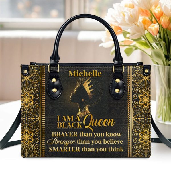 I Am A Black Queen - Personalized Leather Handbag
