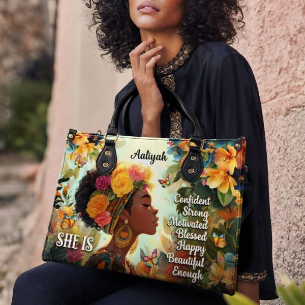 She Is - Personalized Leather Handbag