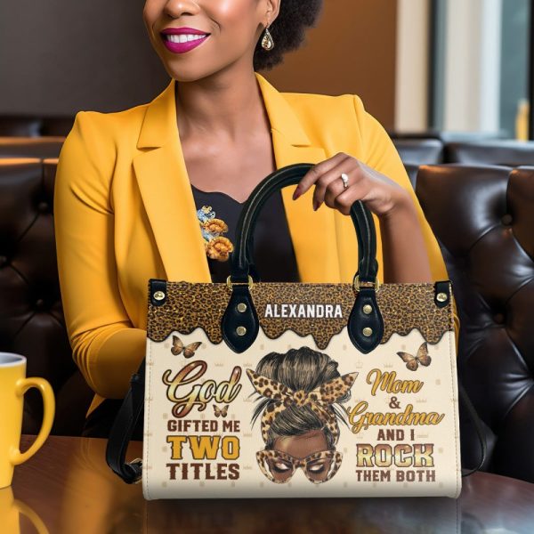 God Gifted Me Two Titles - Personalized Leather Handbag
