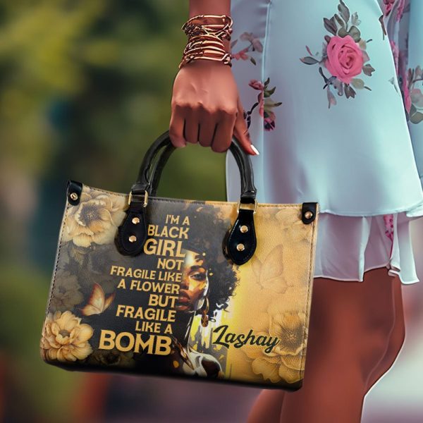 Fragile Like A Bomb - Personalized Leather Hand Bag Stb84