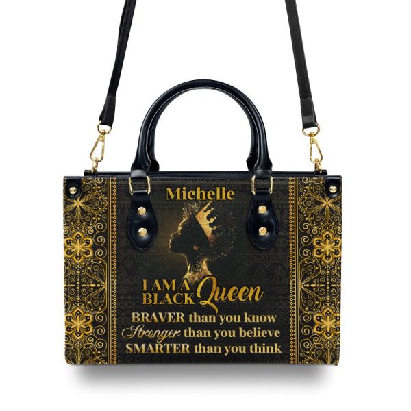 I Am A Black Queen - Personalized Leather Handbag