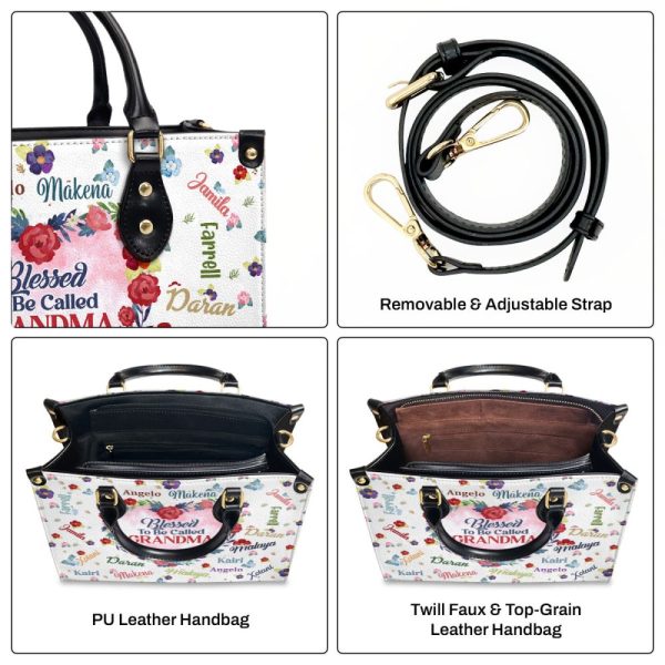 Grandma Flower - Personalized Leather Handbag Sblhblm1991L