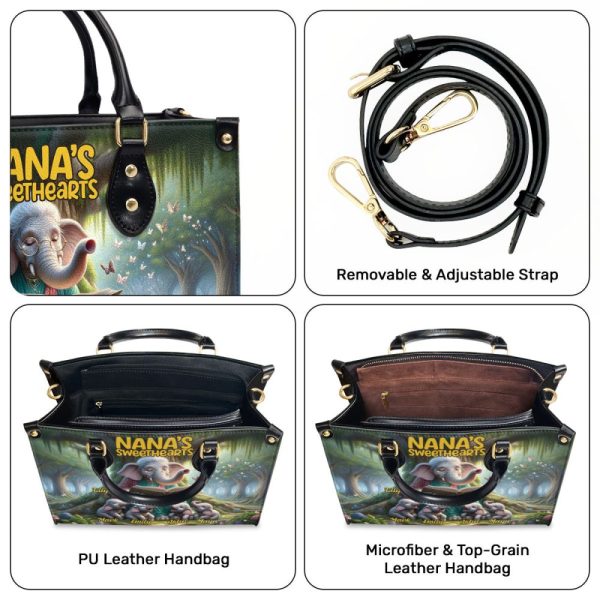 Nana'S Sweethearts - Elephants Personalized Leather Handbag Stb75