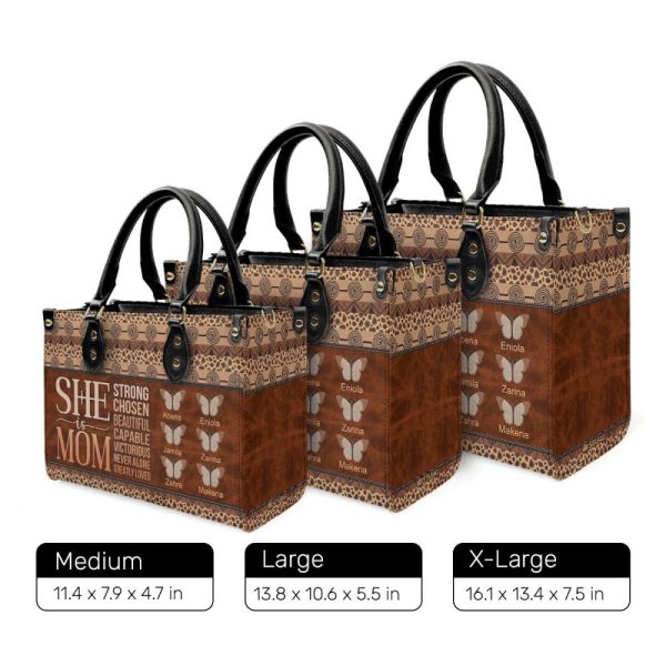 She Is Mom Butterfly - Personalized Leather Handbag Sblhblm1420D