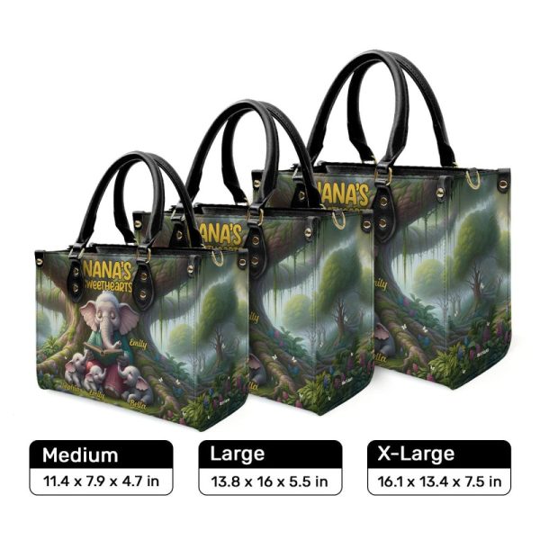 Nana'S Sweethearts - Elephants Personalized Leather Handbag Stb75