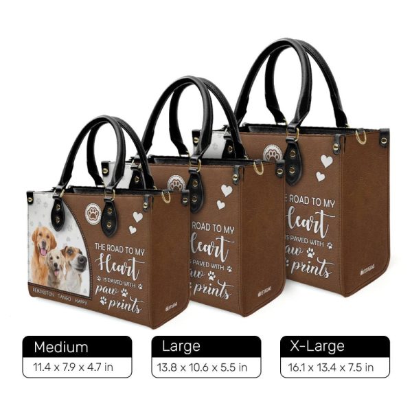 The Road To My Heart Is Paved With Paw Prints - Personalized Leather Handbag Sblhbll2038M