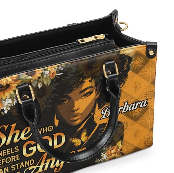 She Who Kneels Before God Can Stand Before Anyone - Personalized Leather Handbag