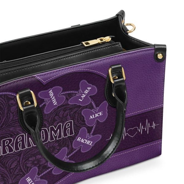 Grandma Flower Butterfly - Personalized Leather Handbag Sblhblm2339L