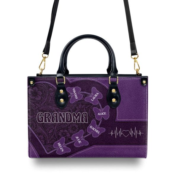 Grandma Flower Butterfly - Personalized Leather Handbag Sblhblm2339L