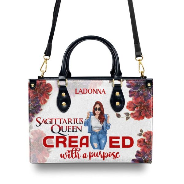 Horoscope Queen Created With A Purpose - Personalized Leather Handbag Stb215