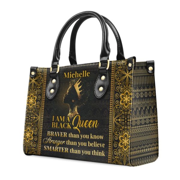 I Am A Black Queen - Personalized Leather Handbag