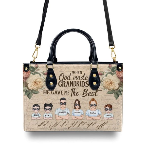 When God Made Grandkids He Gave Me The Best - Personalized Leather Handbag Sblhbln1186L