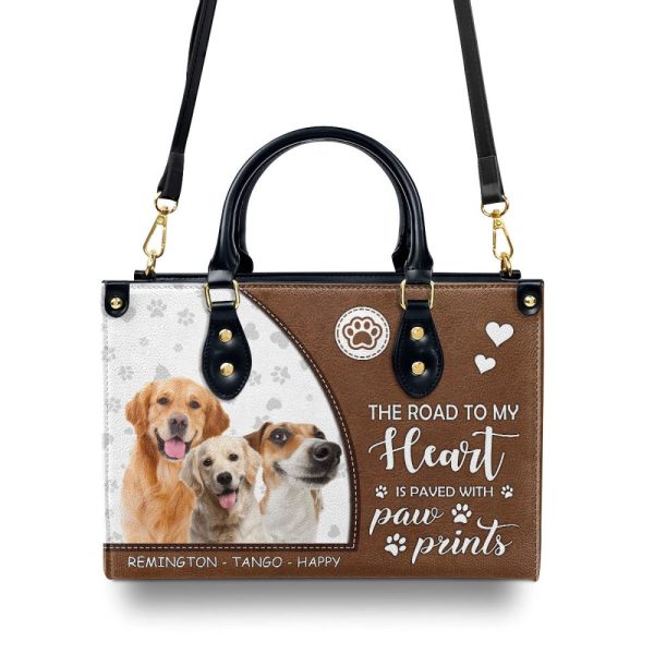 The Road To My Heart Is Paved With Paw Prints - Personalized Leather Handbag Sblhbll2038M